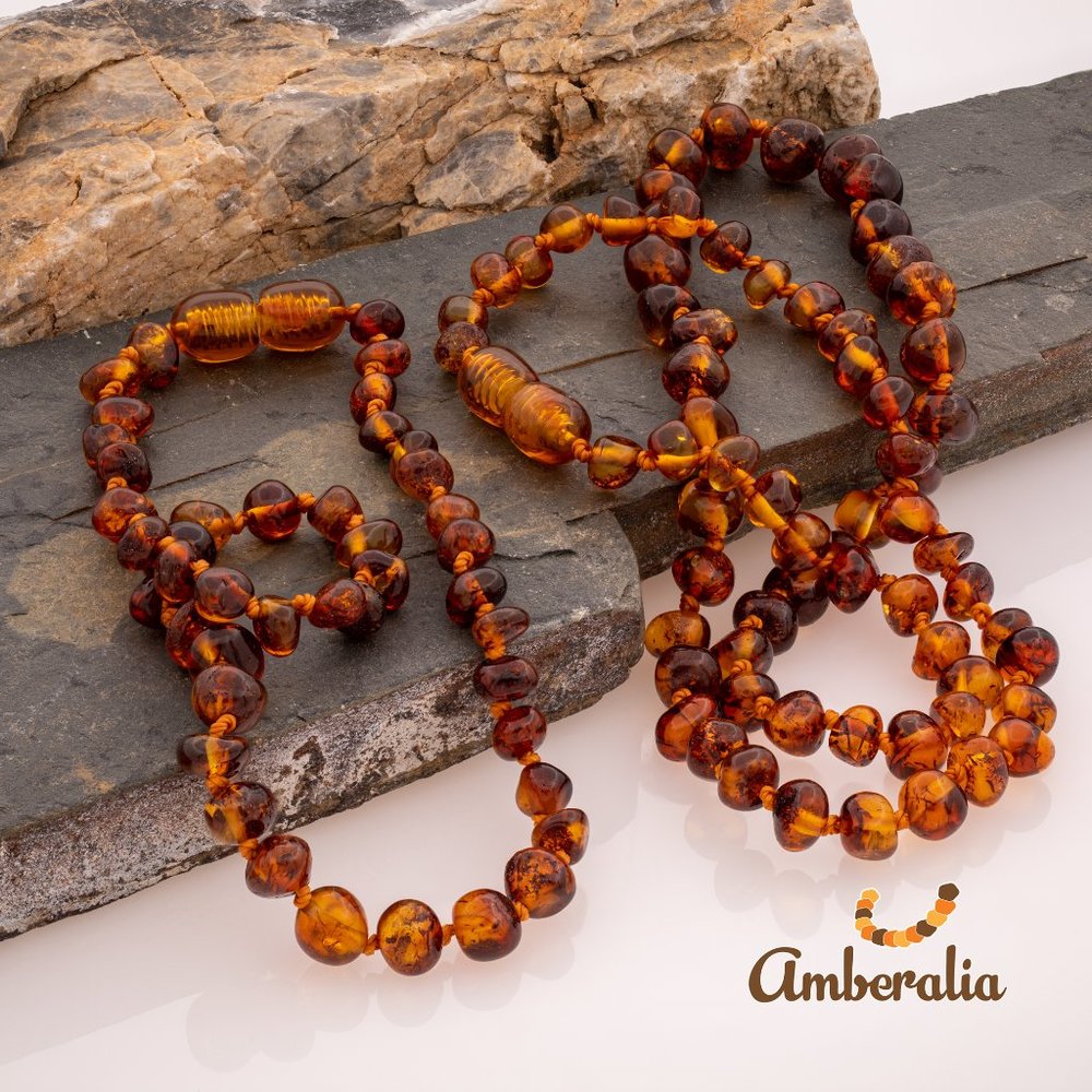 Set of Baltic Amber  Adult and Baby Necklace Set - 13" and 19.7"  - 14 Colors